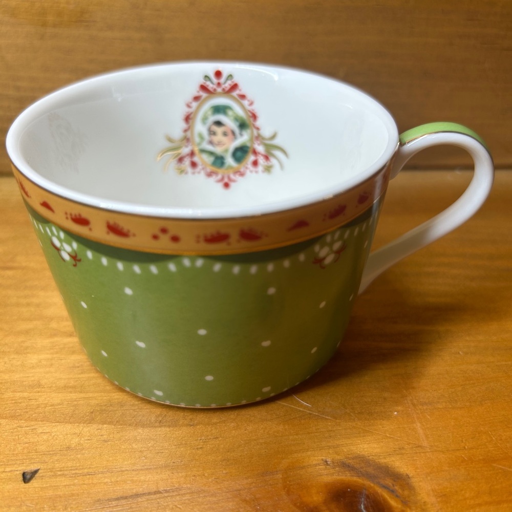 Avon Green and White Teacup with Red Accents